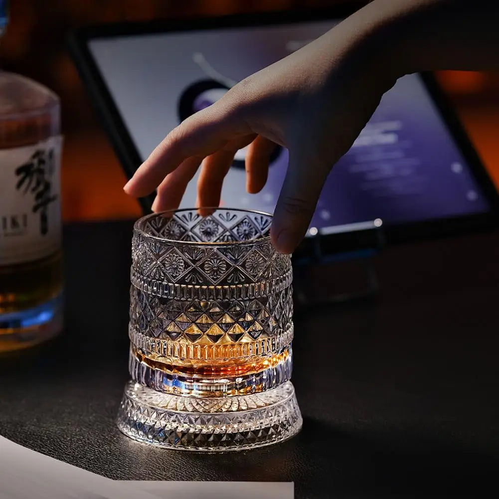 Luminous Rotating Whiskey Glass Elegant Whiskeys Cup Crystal Glass Drinkware for Parties for Cocktail Party Drinking Glass 1pcs