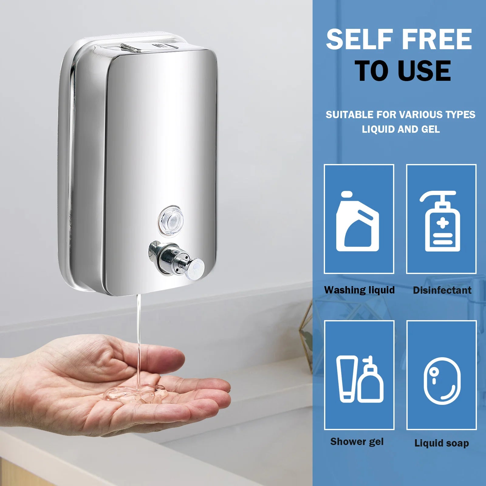 850ML/1050ML Stainless steel Wall Mount Soap Dispenser Bathroom Liquid Soap Detergent Shower Gel Storage Bottle Toilet Kitchen
