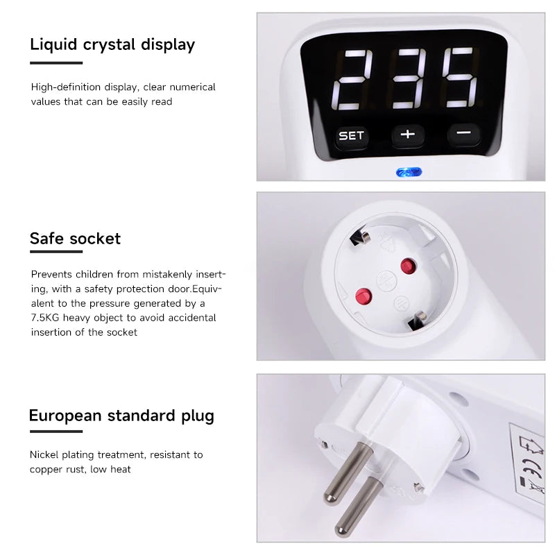 GEYA EU Socket with Voltage Protection Socket Plug AC230V 16A Adjustable Power Surge Protector Automatic Voltage Protector