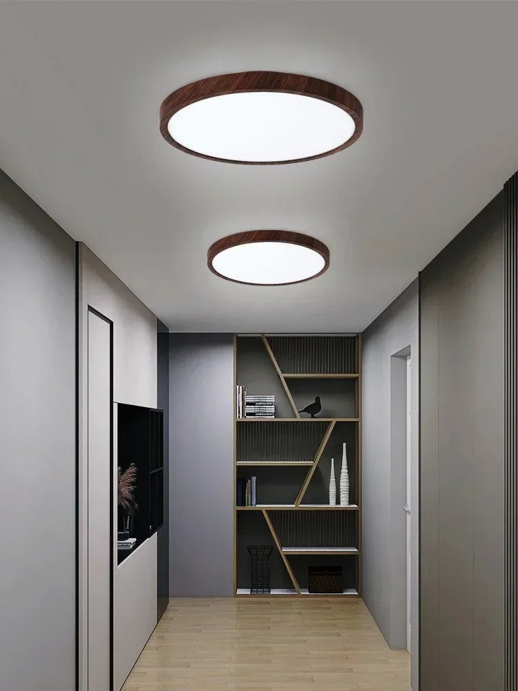 Modern Wood Grain LED Ceiling Light Circular Ultrathin Walnut wood Bedroom living room Restaurant Balcony Aisle Home Lights