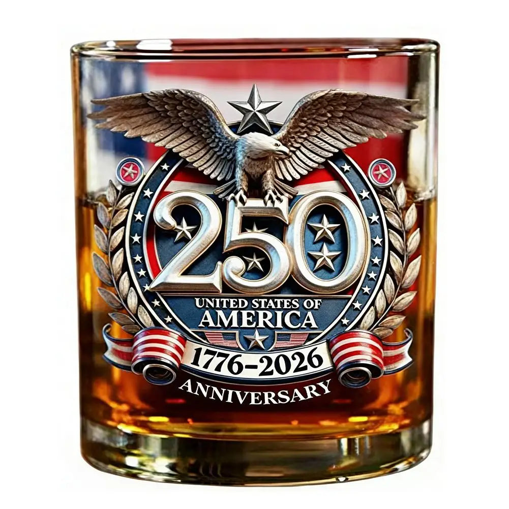 America 250 Years Anniversary Liquor Bottle Hand-blown Glassware America 250th Patriotic Eagle Cup Whiskey Glasses Rotating Cup