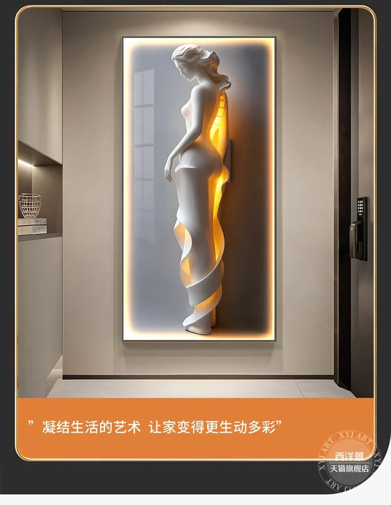 Modern Light Luxury Entrance Decoration Painting Simple Abstract Corridor Hanging Painting High-end Relief Wall Lamp Painting