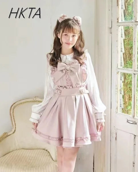 Japanese Liz Dress Sweet Girls Mine Bow Two-Way Detachable Apron Suspender Dress Women's Slim Bow Sleeveless Strap Dress Girls