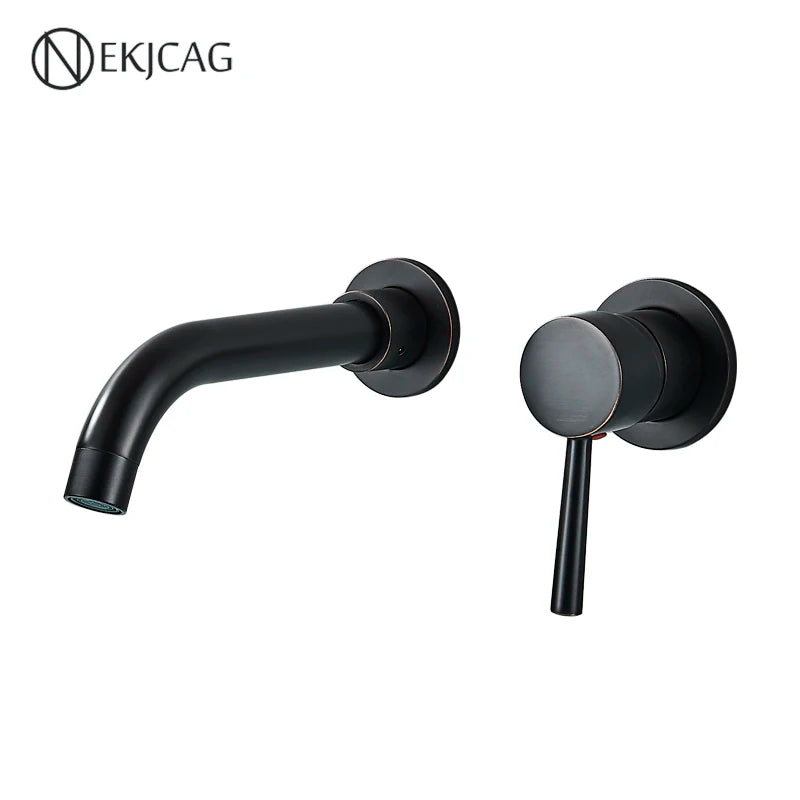 Wall Mounted Wash Basin Faucet Matte Black Bathroom Bathtub Mixer Cold And Hot Single Handle Chrome Tap Integrated