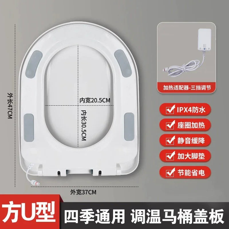 Heated Toilet Seat 4-Level Adjustable Temperature Leakproof Toilet Lid Waterproof U/V Seat Cushion Antibacterial