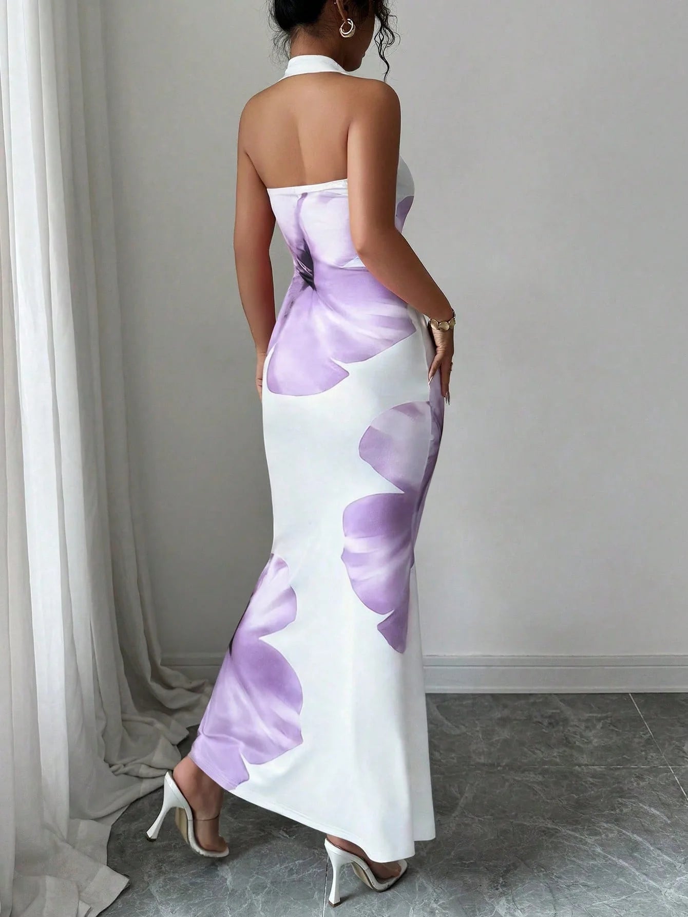 Women's 2026 New Popular Neck Halter Long Dress Hip-wrapped Printed Dress White Dress Birthday Dress for Women Summer Dress