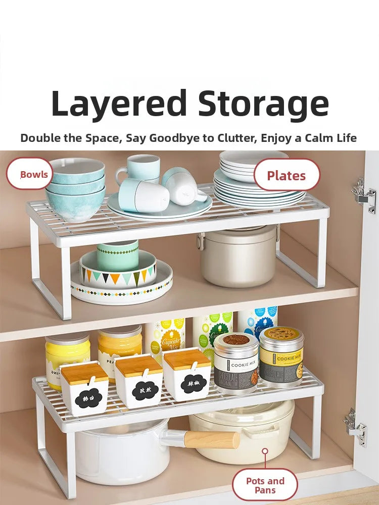 Kitchen Countertop Storage Rack Bowl Plate Pot Organizer Cabinet Internal Layered Shelf Seasoning Tabletop Storage