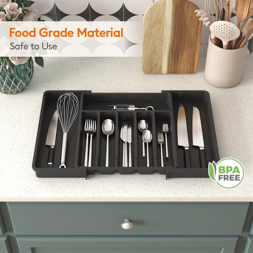 Large Extendable Cutlery Organizer Tray Adjustable Kitchenware Drawer Storage for Spoons Forks Knives