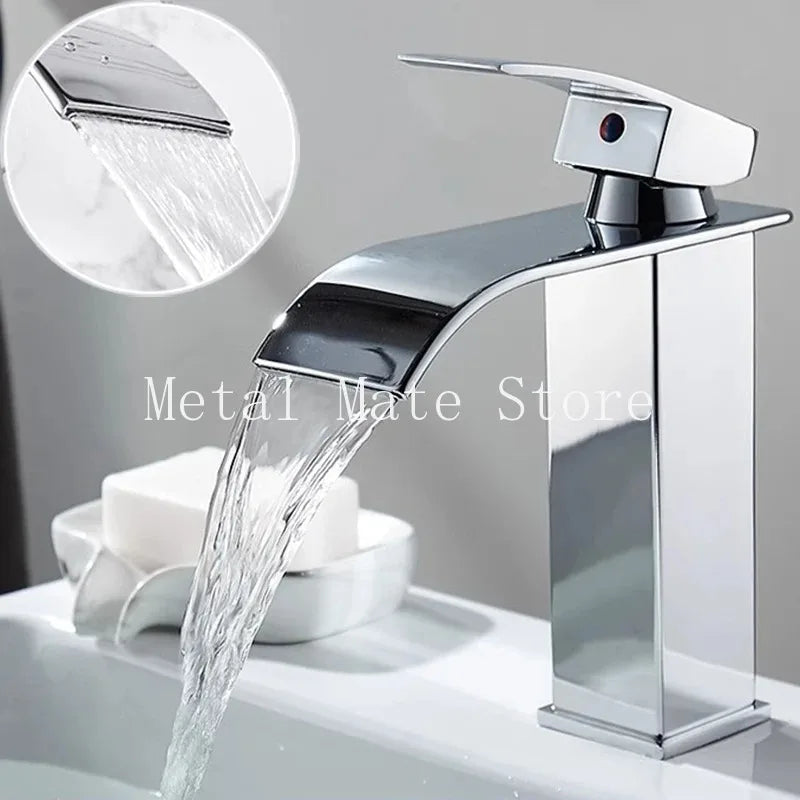 Stainless Steel Waterfall Basin Faucet Kitchen Faucet Sink Mixer Hot Cold Water Basin Crane Tap For Bathroom Wash Mixer Tap Mat