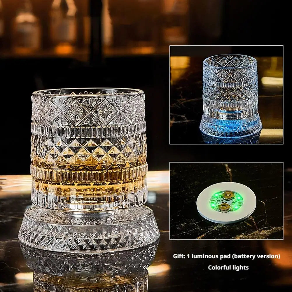 Luminous Rotating Whiskey Glass Elegant Whiskeys Cup Crystal Glass Drinkware for Parties for Cocktail Party Drinking Glass