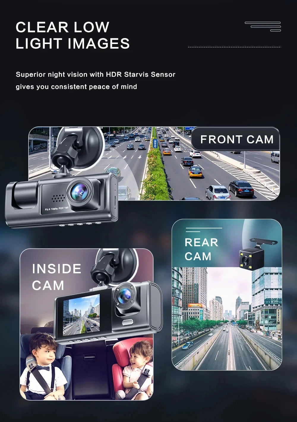 Hd 1080p 3-lens Video Dashcam High-definition Night Vision Of The Vehicle Recorder Car Dvr Registrator Dashcam Camcorder