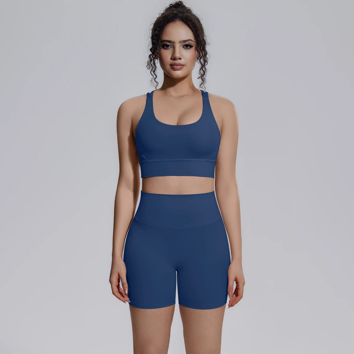 2PCS/set Yoga Set Summer Breathable Running Cycling Backless Sports Bra High Waist Peach Buttocks Fitness Shorts Gym Yoga Set