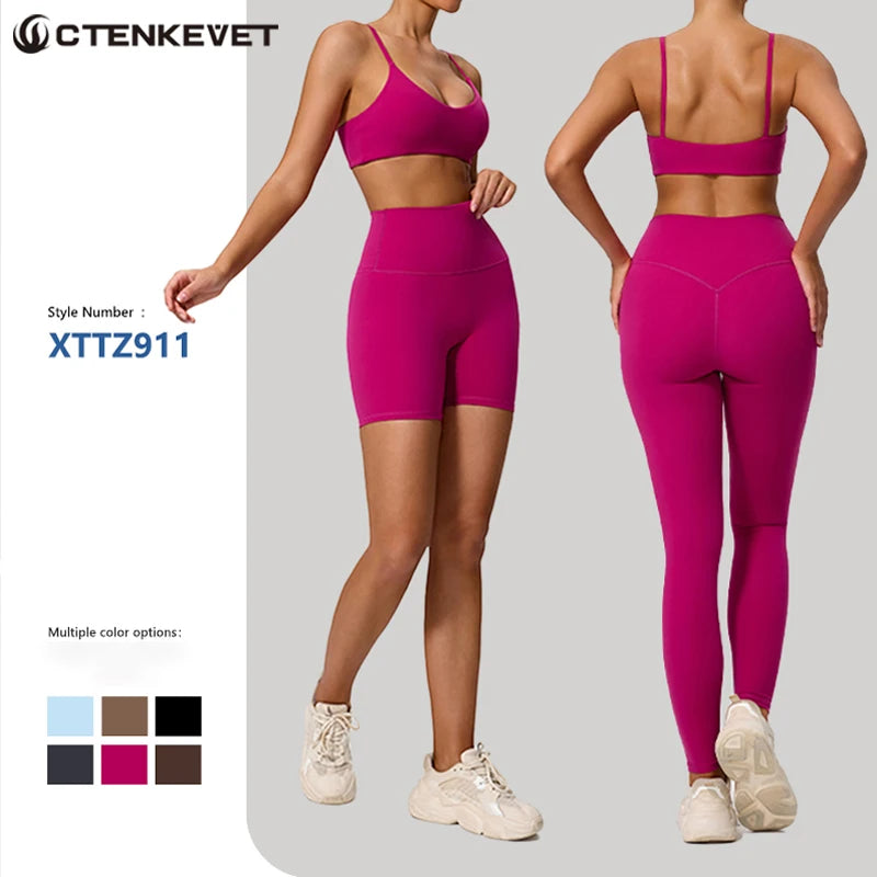 Ctenkevet Summer Women 2Pcs Sleeveless Sports Set Female Gym Two-piece Yoga Set High Waist Breathable legging Sportswear Women