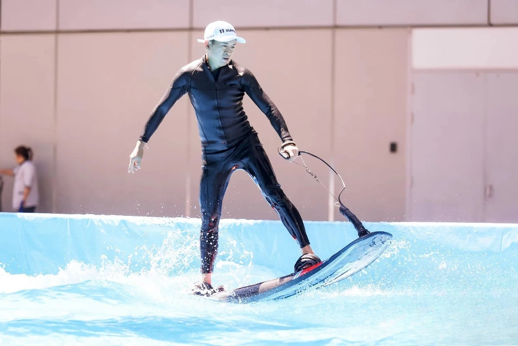 Water sports electric surfboard with power supply