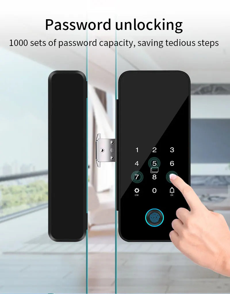 Multifunctional Smart Glass Door Lock Electronic Digit Biometric Fingerprint Tuya App Key Electric Smart Life Digital Door Lock