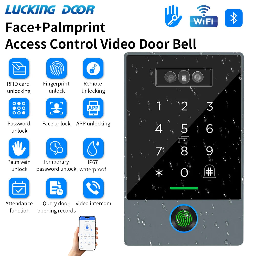 TTLOCK Smart Visual Intercom IP68 Waterproof IC Card Fingerprint WiFi Face Recognition Access Control Machine Home Security