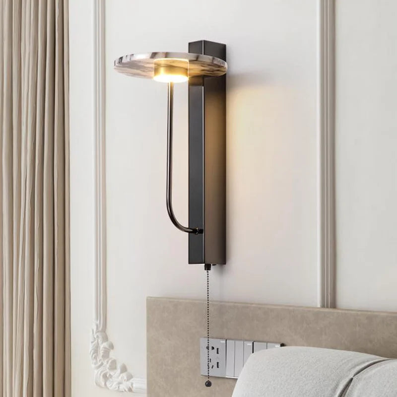 Black Luxury Alabaster Natural Stone Wall Lamp Bedroom High-end Sconce Design Artistic Living Room Marble Decor LED Lights