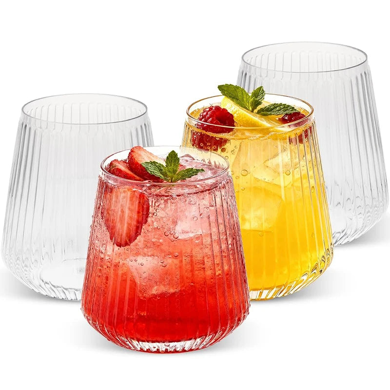 24 Pack Plastic Ribbed Wine Glasses 14Oz Origami Disposable Wine Glasses Unbreakable Clear Plastic Cocktail Glasses  Wine Cups