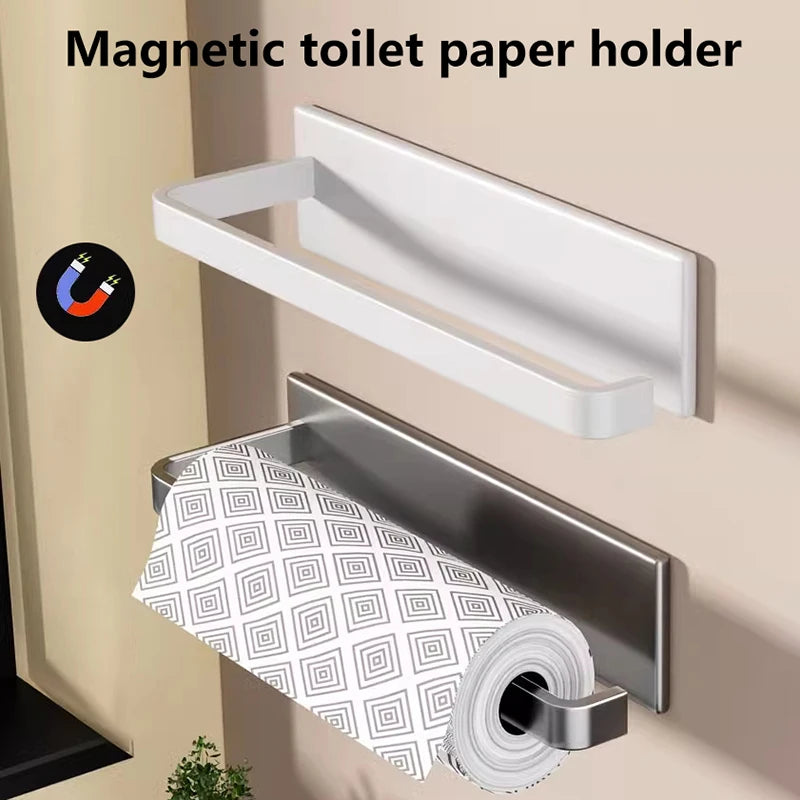 Kitchen Paper Holder, Wall-mounted Refrigerator Magnetic Paper Towel Holder, Side Cabinet For Storing Items, Non-drilling Fresh
