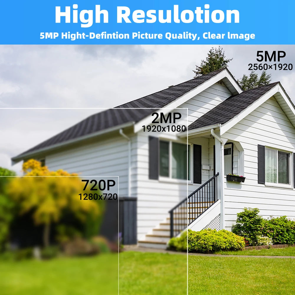 2K 5MP Solar Security Camera Wireless Outdoor Color Night Vision Battery Powered Support 2.4G WiFi, PIR, Waterproof, 2-Way Alexa