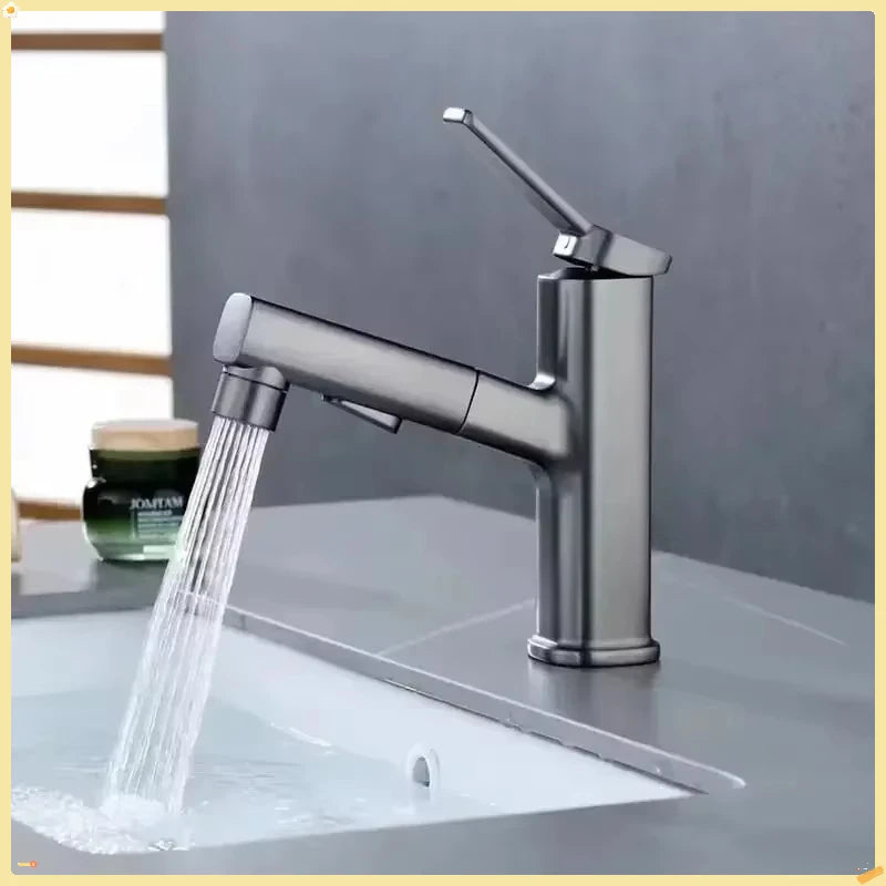 Single Handle Dual Hole Bathroom Sink Mixer Faucet Pull Out Faucet for Bathroom Washbasin Faucet Brass Bathroom Basin Faucet