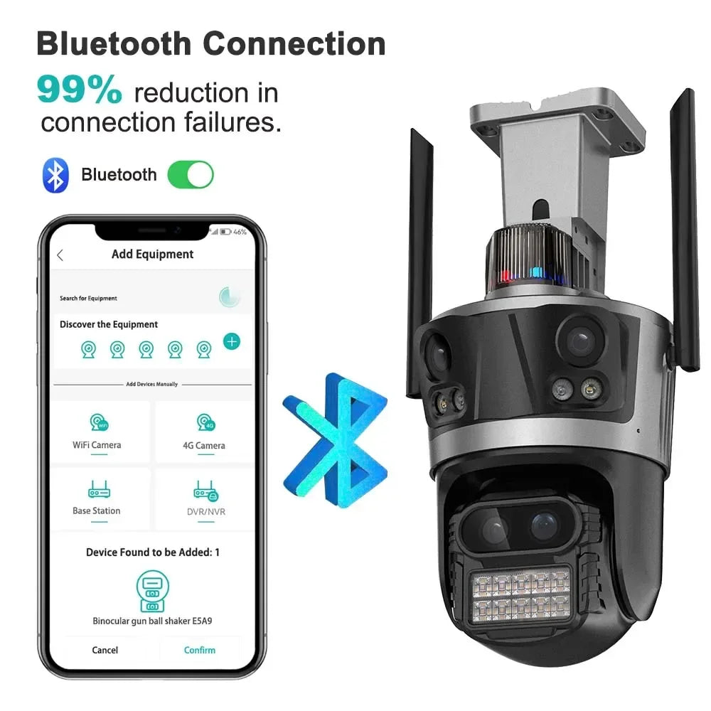 WiFi Surveillance Camera Four Lens Four Screen 8K 16MP IP Camera 8X Optical Zoom Auto Tracking CCTV Alexa ICsee New Security Cam