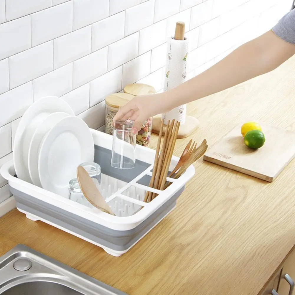 Kitchen Foldable Dish Rack Storage Water Leakage Tableware Bowl Dinnerware Drain Bowl Tray Home Drying Rack Washable Plastic