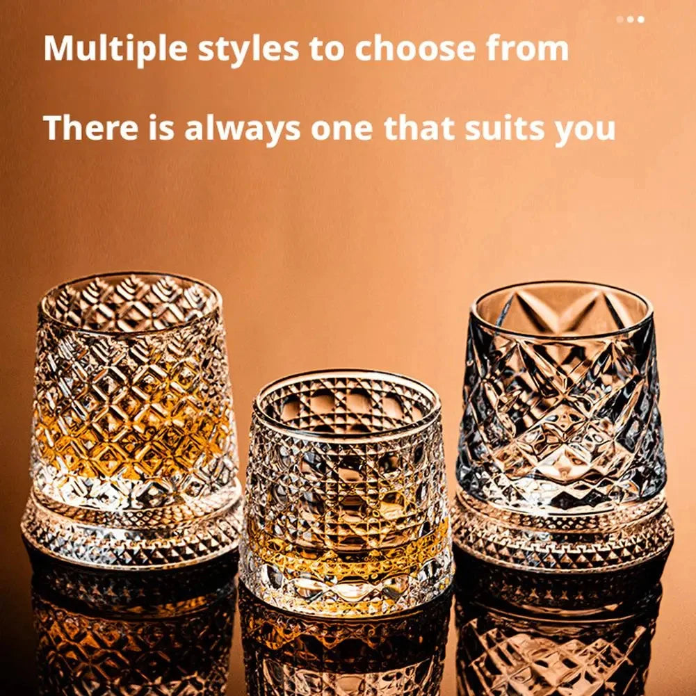 2PCS Whiskey Glasses Rotating Whisky Glass With Glass Base 360 Rotate Degrees Crystal Rum Glass For Cocktail Party Drinking Gift