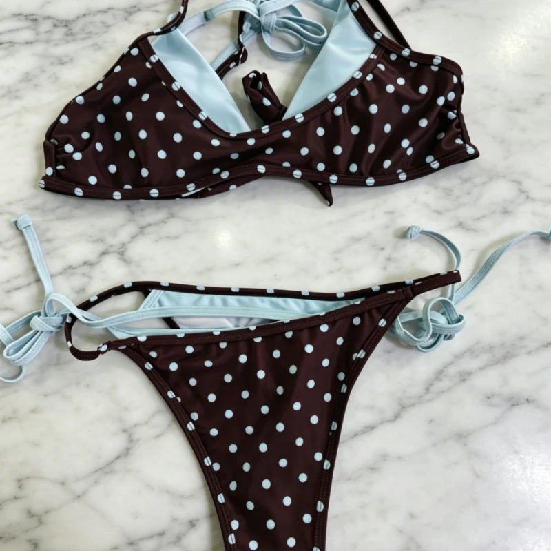 2026 Bikini Gathering Women's Swimsuit Sexy Neck Splicing Swimsuit Summer Beach Wear