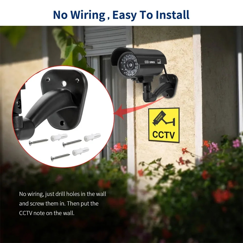 Dummy Security Camera with LED Red Flashing Light - Battery-Powered, Indoor/Outdoor Use