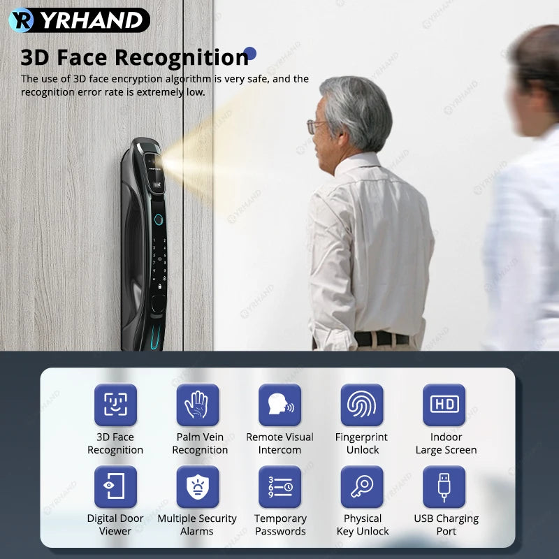 Smart Lock 3D Face Recognition Palm Vein Fingerprint WiFi APP Remote Control Video Intercom Auto Door Lock Digital Security