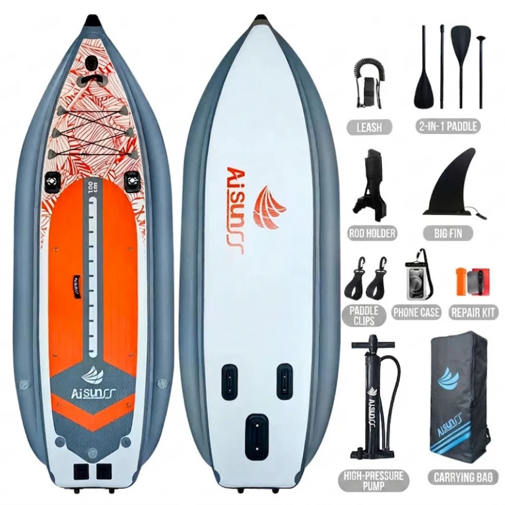 Inflatable Fishing Boat Kayak SUP Thickened Sea Fishing Paddle Board with Rod Holders, Stable Lure Fishing Platform