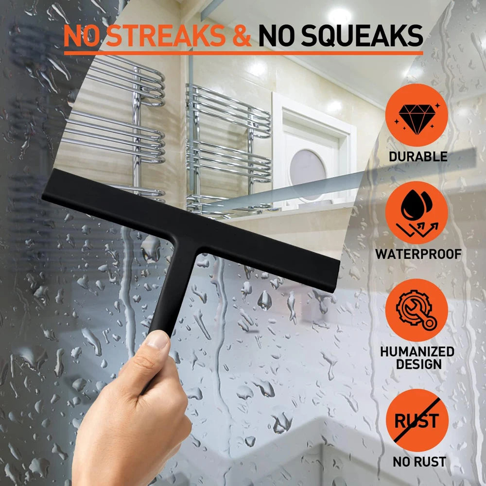 Matte Black Silicone Squeegee Set Streak Free Cleaning Shower Squeegee for Glass Bathroom Shower Doors Mirrors Tiles Car Windows