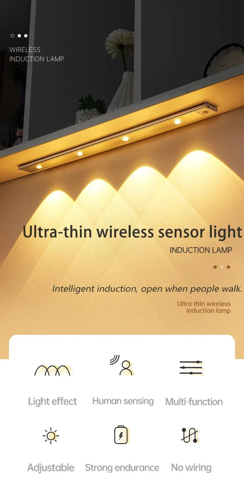 LED Cabinet Night Light Motion Sensor Wireless Ultra Thin Under Cabinet Lamp For Kitchen Bedroom Wardrobe Indoor Lighting