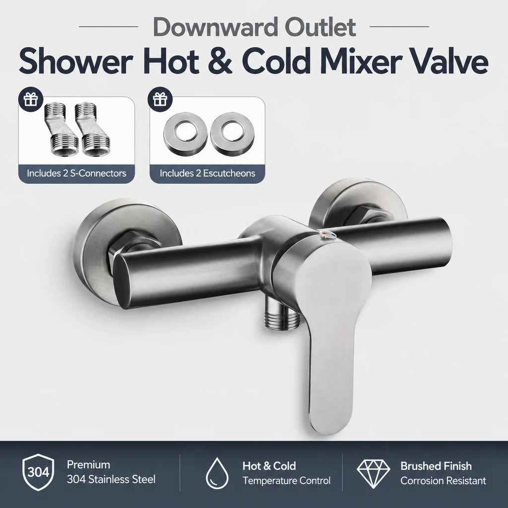 Stainless Steel Concealed Shower Mixer Valve Wall Mount Hot Cold Water Mixing Tap for Bathroom