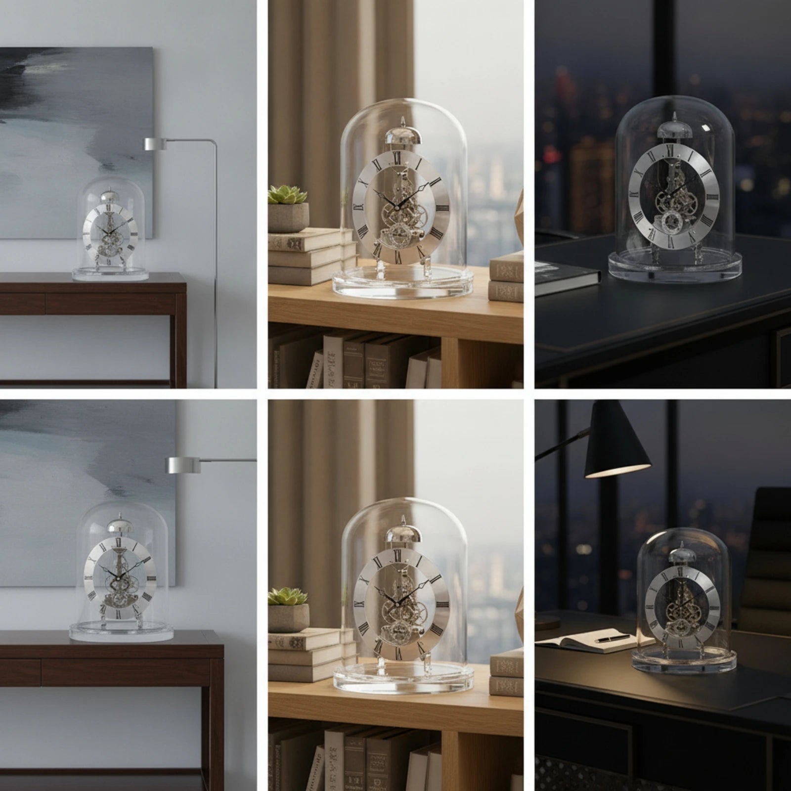 Clock with Glass Dome Mechanical-Style Quartz Skeleton Clock Retro Chiming for Collectors Living Room Home Office Decoration