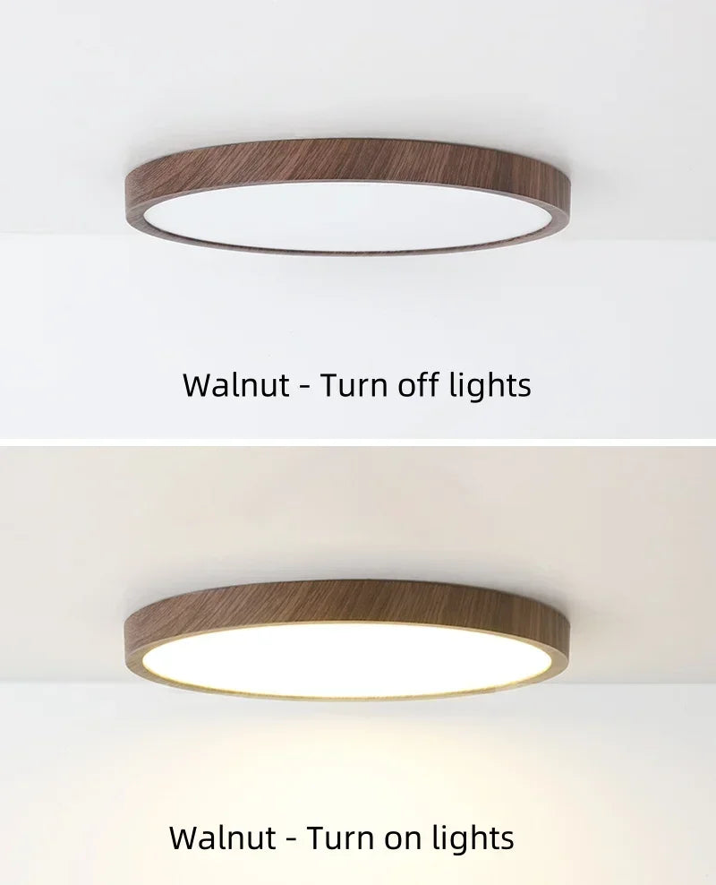 Modern LED Ceiling Light Circular Ultrathin Wood Grain Walnut Decorative Light Bedroom Dining Room Living Room Indoor Home Light