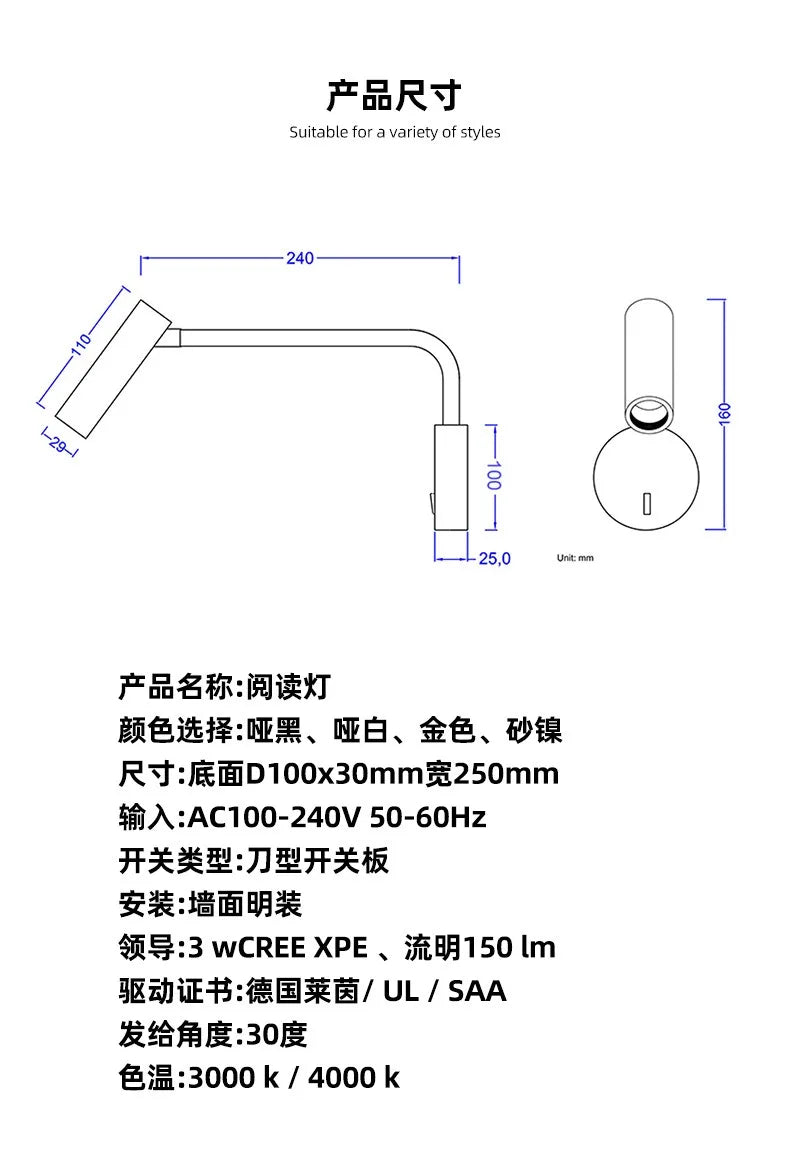 Modern LED Wall Lights 9w With Switch LED Wall Lamps Living Room Indoor Lighting Bedside For Bedroom Read Wall Sconce