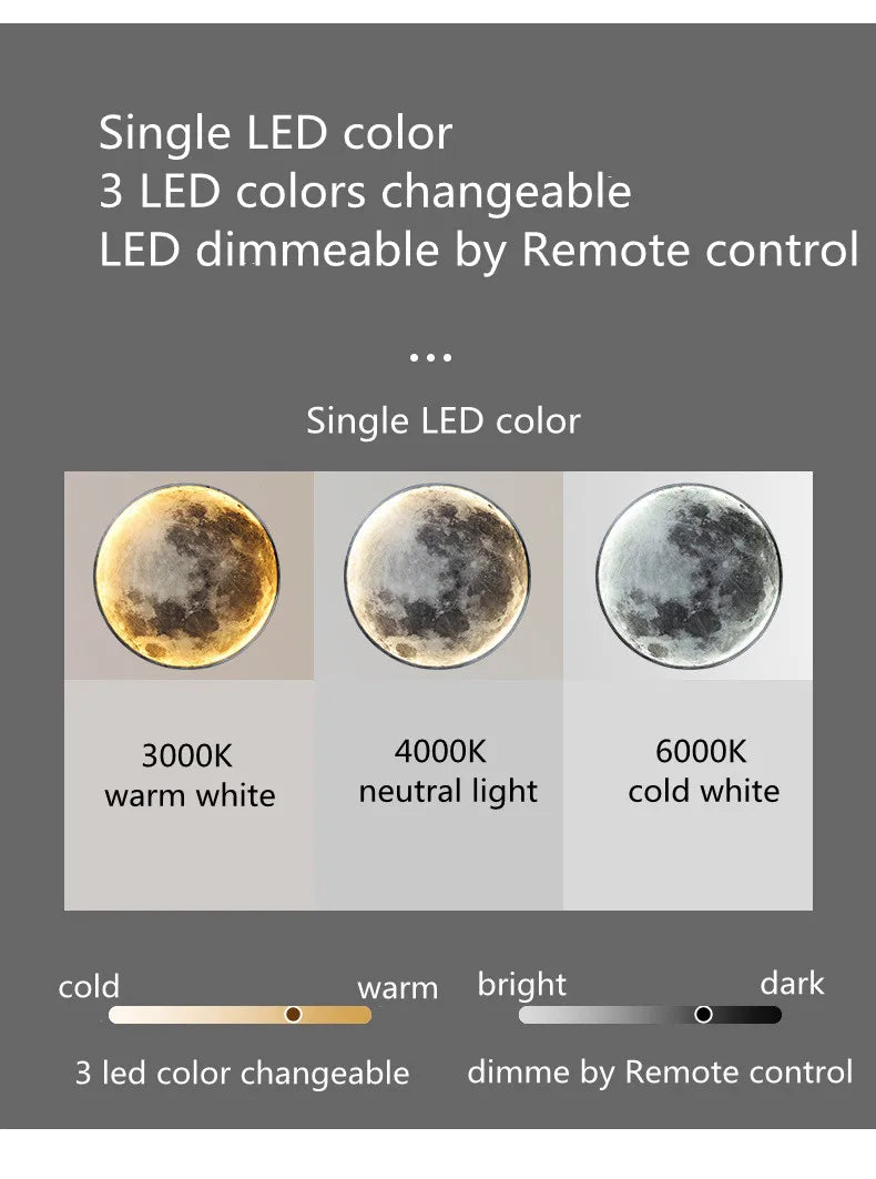 Modern Moon 3D Mural Wall Lamp Realistic LED Light Home Accessories Bedroom, Living Room Ceiling Lamp with Remote Control Decor