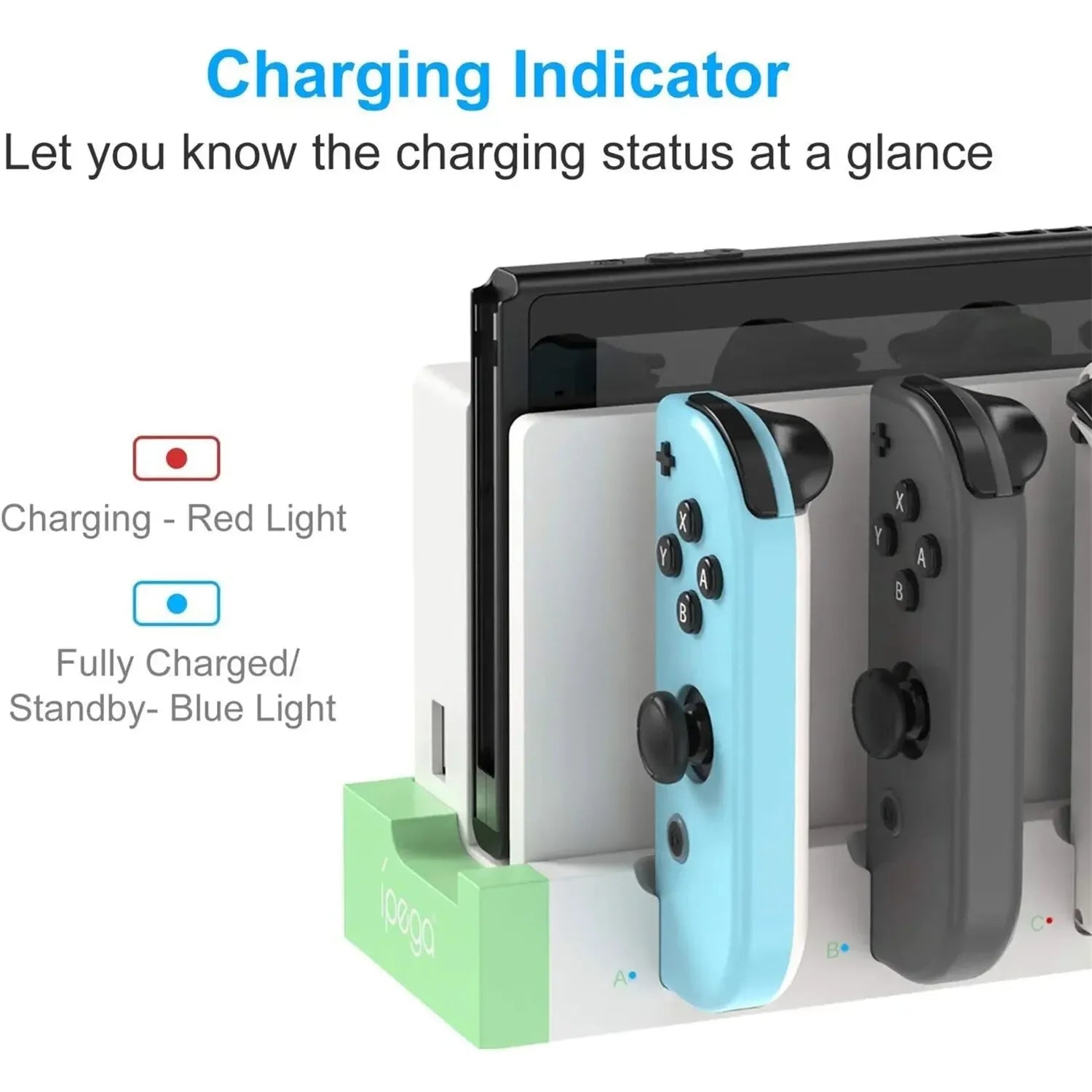 IPEGA PG-9186 Charging Dock for Switch&OLED,Charges Up to 4 Controllers,Compatible with Switch and OLED,Hot-Selling 4-port Stand