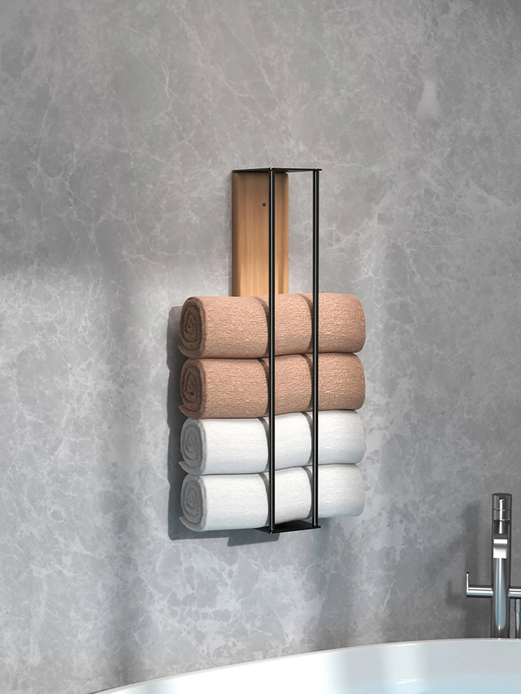 Bathroom wall mounted towel rack, bathroom decorative towel rack, towel hanging rack, roll towel storage, no drilling required