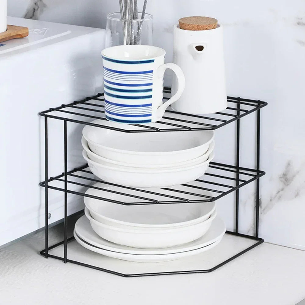 Kitchen Seasoning Corner Rack Pot Dish Food Sundries Organizer Rack Non Punching Portable Storage Table Kitchen Bathroom Holder