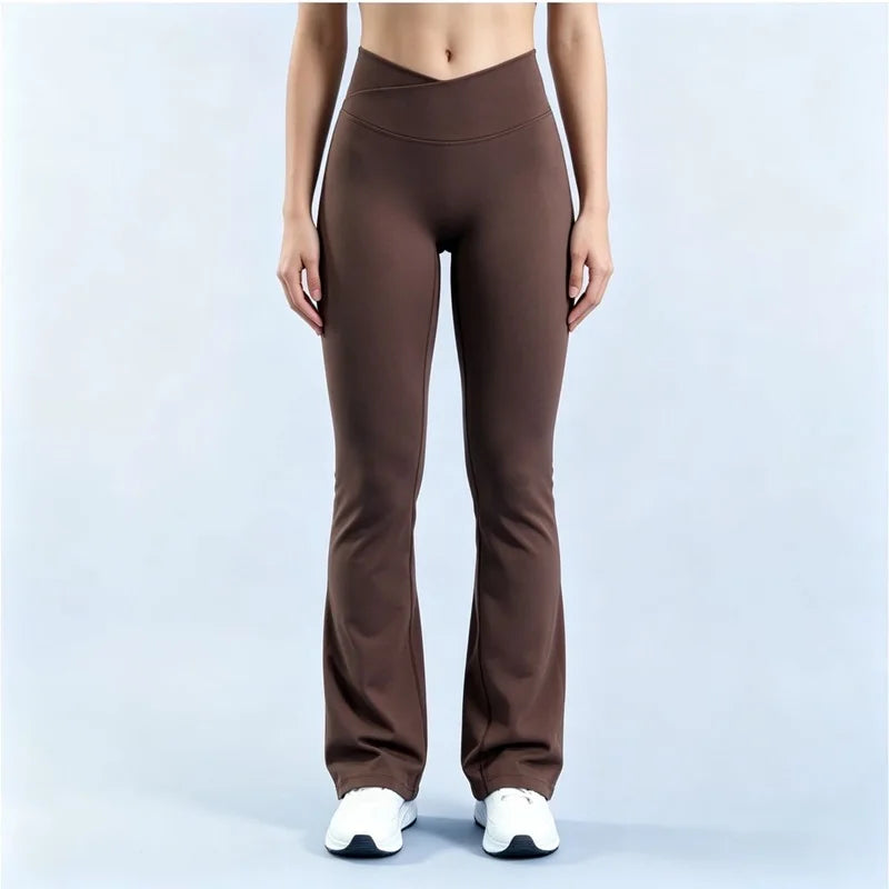 Women V Cross Waist Flare Leggings Seamless Butt Lifting Bell Bottom Yoga Pants Gym Push Up Workout Fitness Flared Leggings