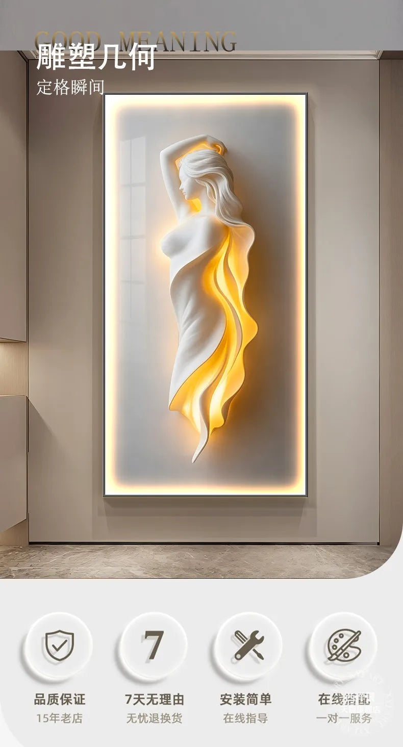 Modern Light Luxury Entrance Decoration Painting Simple Abstract Corridor Hanging Painting High-end Relief Wall Lamp Painting