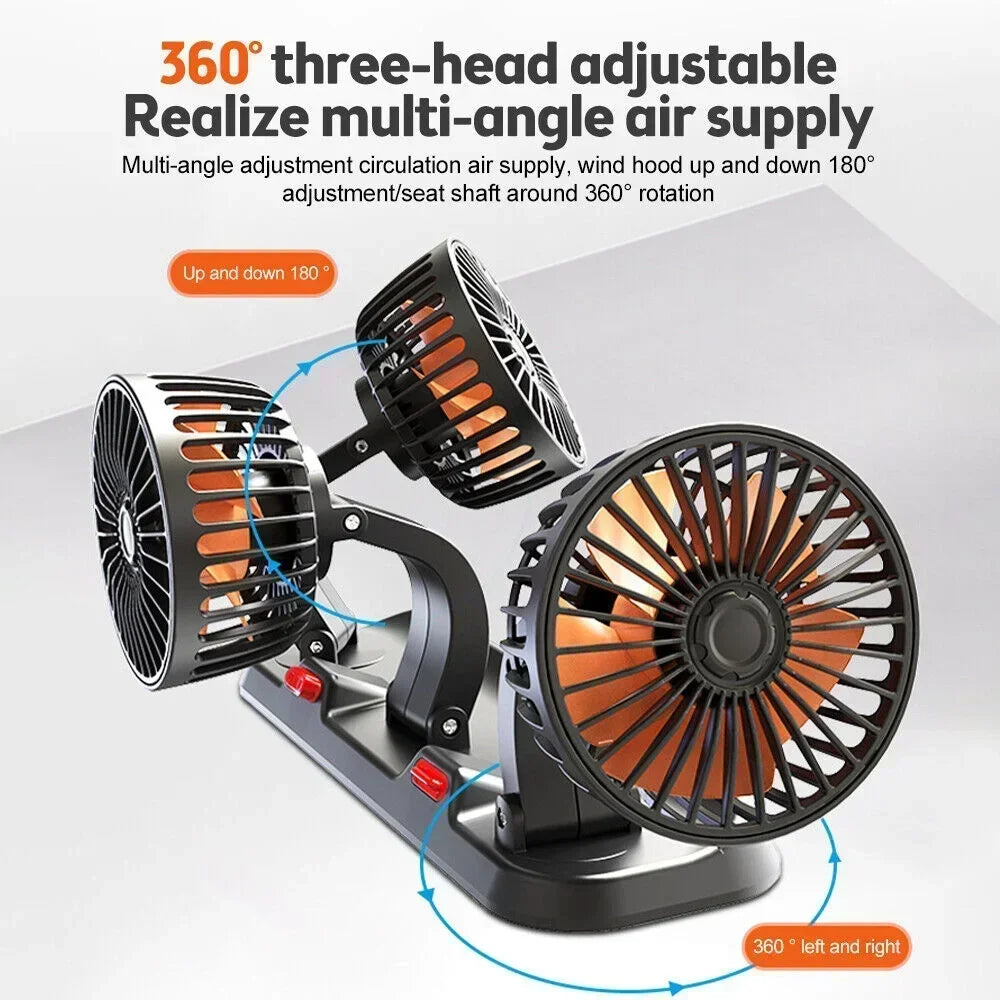 1/2/3 Head Car Fan Summer Air Cooler USB/12V/24V Adjustable 2 Speeds Silent Fan for Home Desk Office & Car