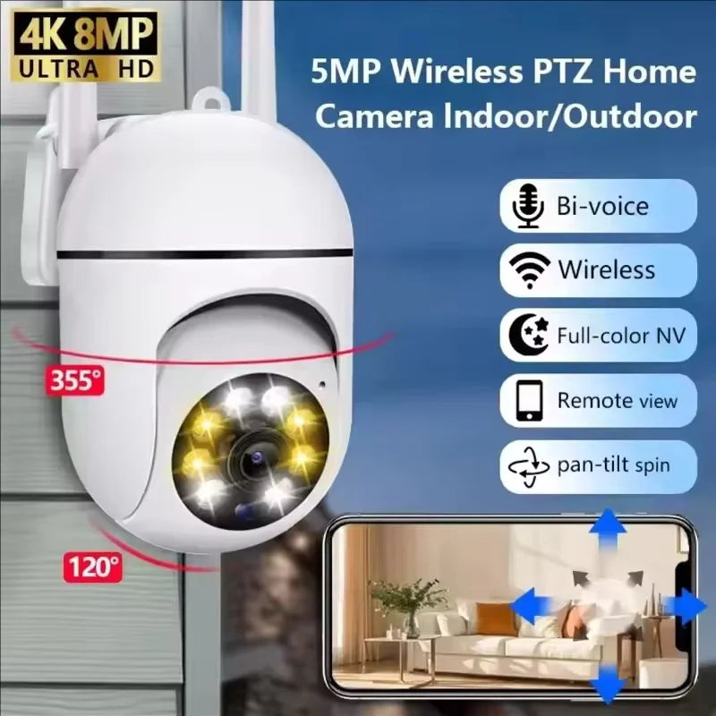 8MP Wireless Security Survillance PTZ Camera Wifi IP Outdoor 4X Zoom Cameras AI Human Tracking Two-way Audio HD Night Color Cam