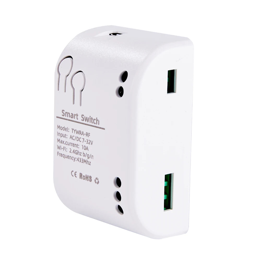 Wifi Smart Switch 1CH 7-32V Mini Wifi Light Controller 433 RF Receiver Gate Garage Opener 10A Works with Tuya App 1 Gang Relay