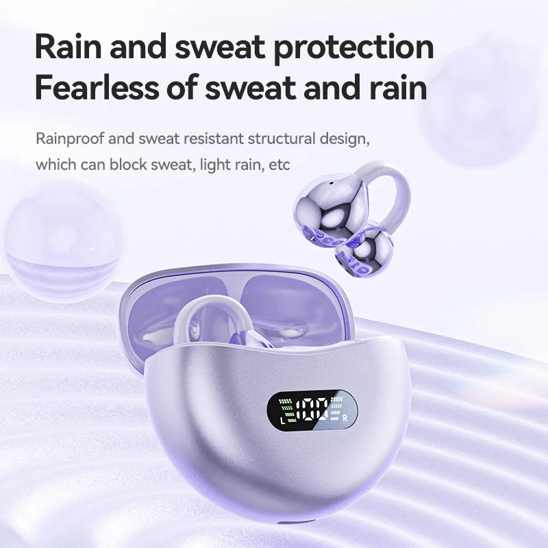Lenovo Open Ear Clip On Headphones Wireless TWS Earbuds Noise Reduction Low Latency LED Display for Sports Running Gaming