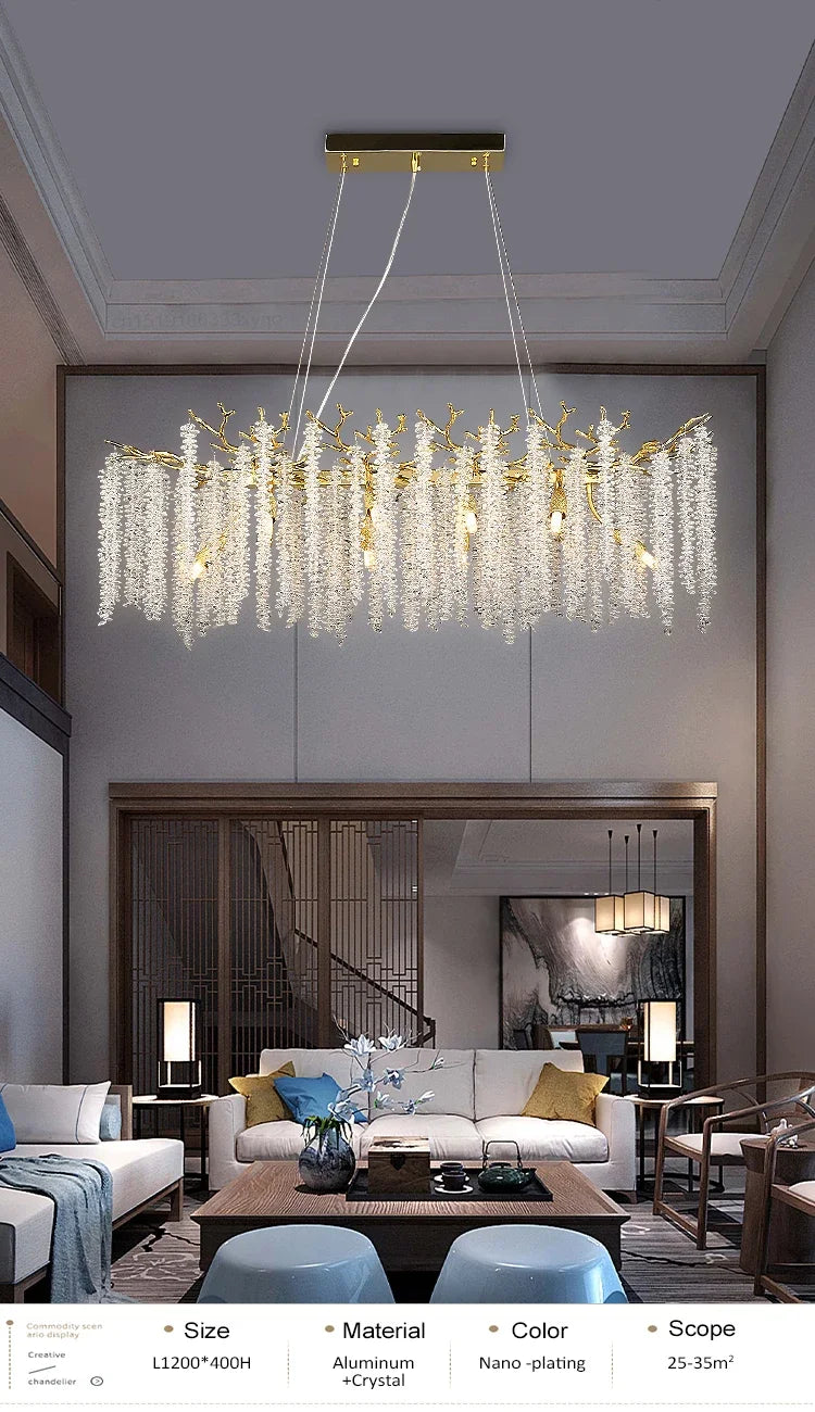 Modern light luxury living room crystal chandelier dining room bedroom French crystal lamp artistic decoration branch lamp