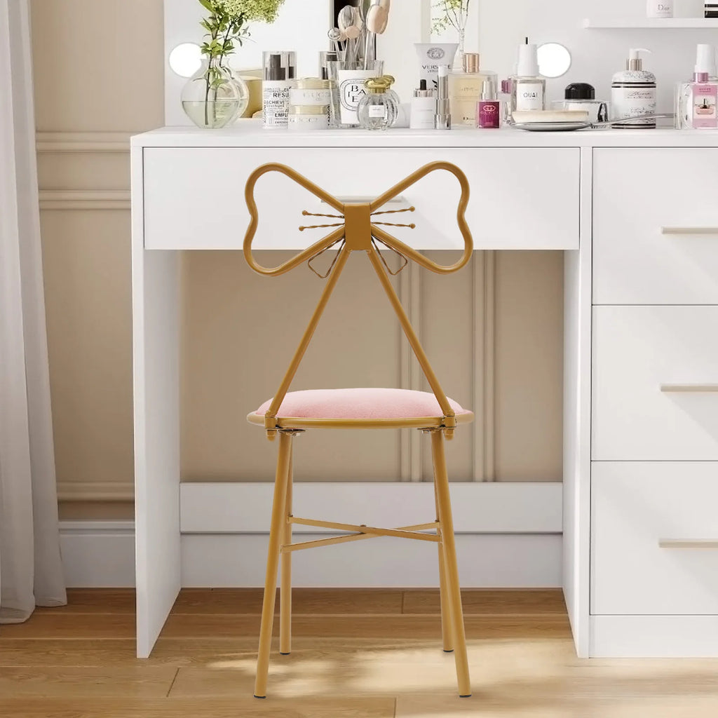 Butterfly Bow Tie Vanity Chair Modern Vanity Stool Velvet Cushion Makeup Chair Metal Frame Butterfly Backrest Chair Dining Chair